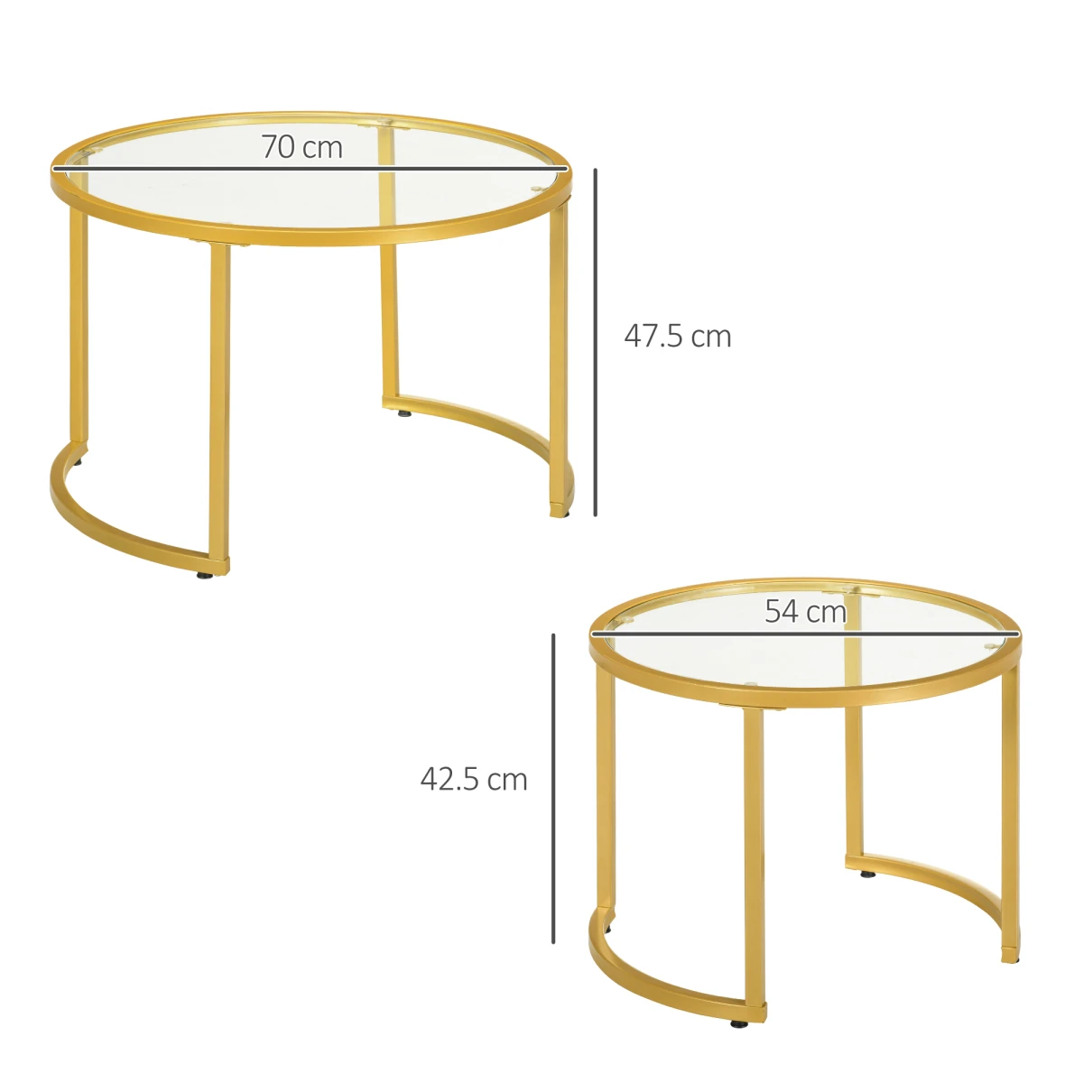 HOMCOM Nesting Tables GlassTop TwoSize LivingRoom - Nest of Tables