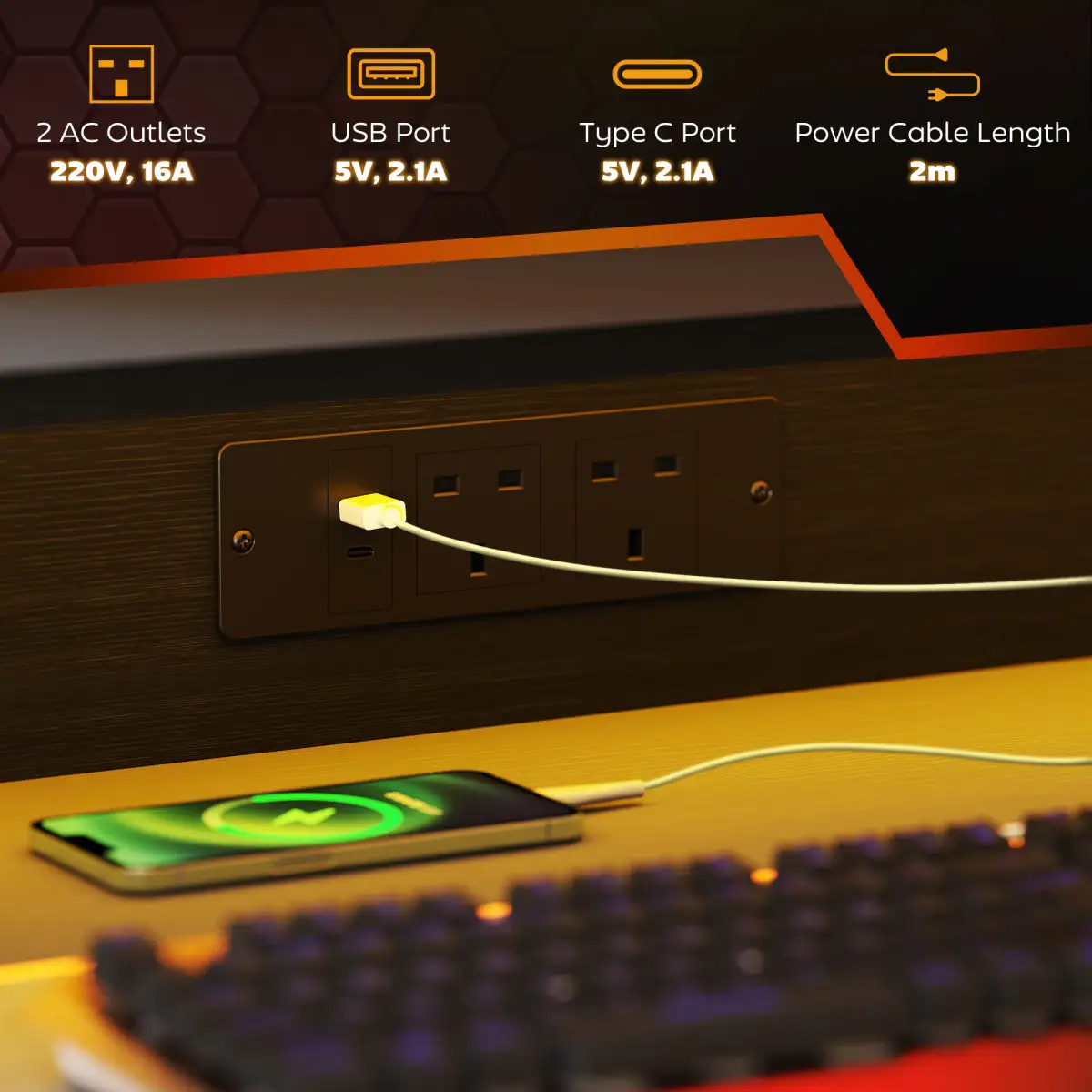 HOMCOM HOMCOM LED Gaming Desk with Power Outlets and Monitor Stand 100 x 60cm Black - Desk