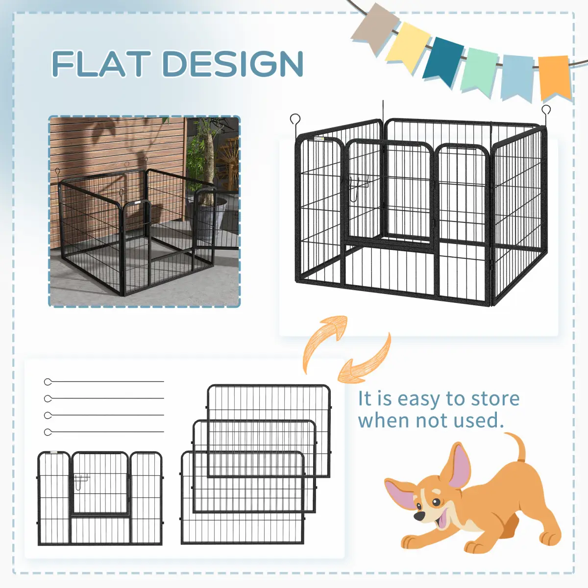 PawHut Pawhut Metal Pet Playpen Dog Kennel w/Door Latches In/Outdoor Use 82Lx82Wx60Hcm - Pet Playpen