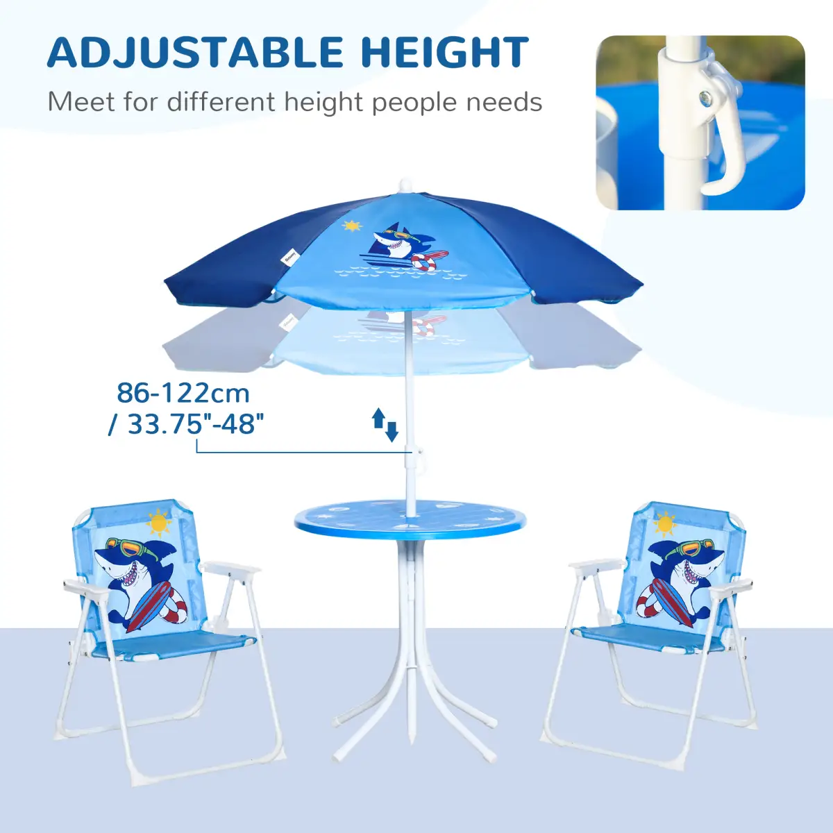 Unbranded Kids Foldable Four-Piece Garden Set w/ Table, Chairs, Umbrella - Blue - Picnic Tables