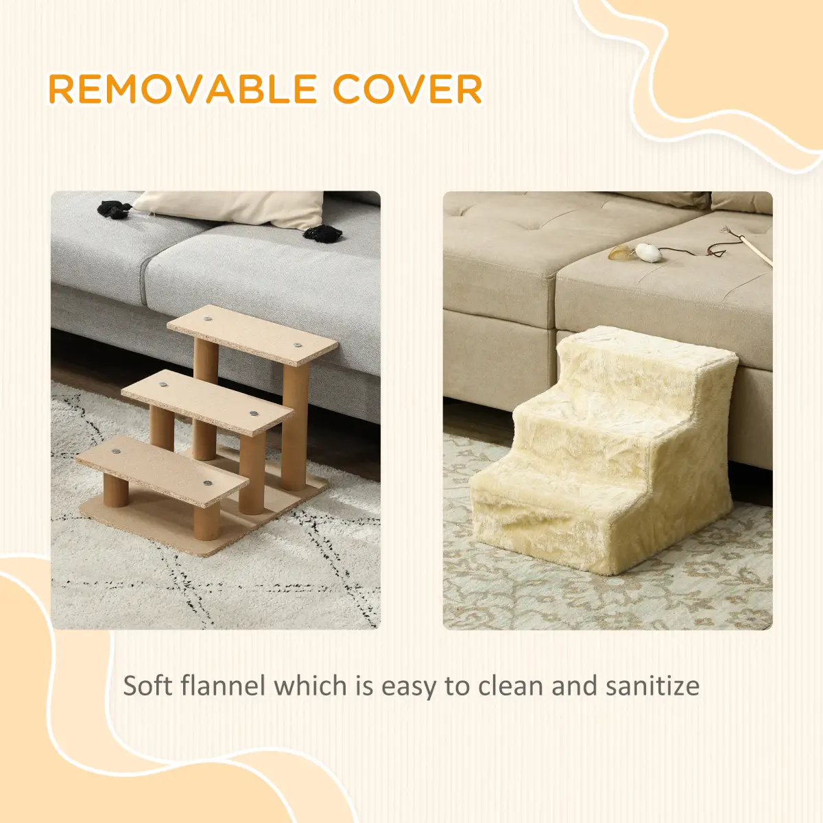 PawHut PawHut Three-Step Portable Dog Stairs with Washable Plush Cover - Dog Steps