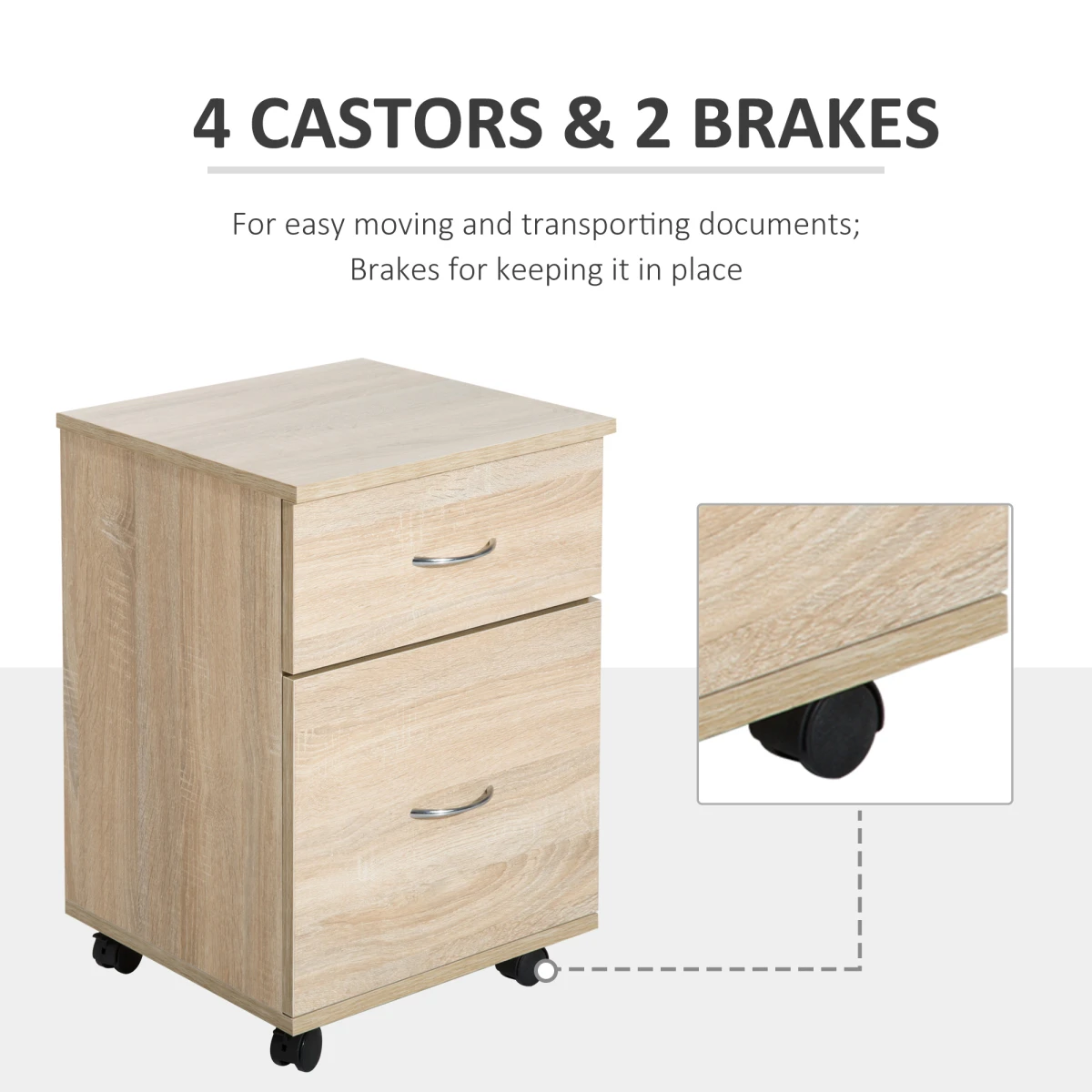 HOMCOM Premium Mobile File Cabinet Under Desk Height Oak Finish Two Drawer Office Pedestal - Office Storage