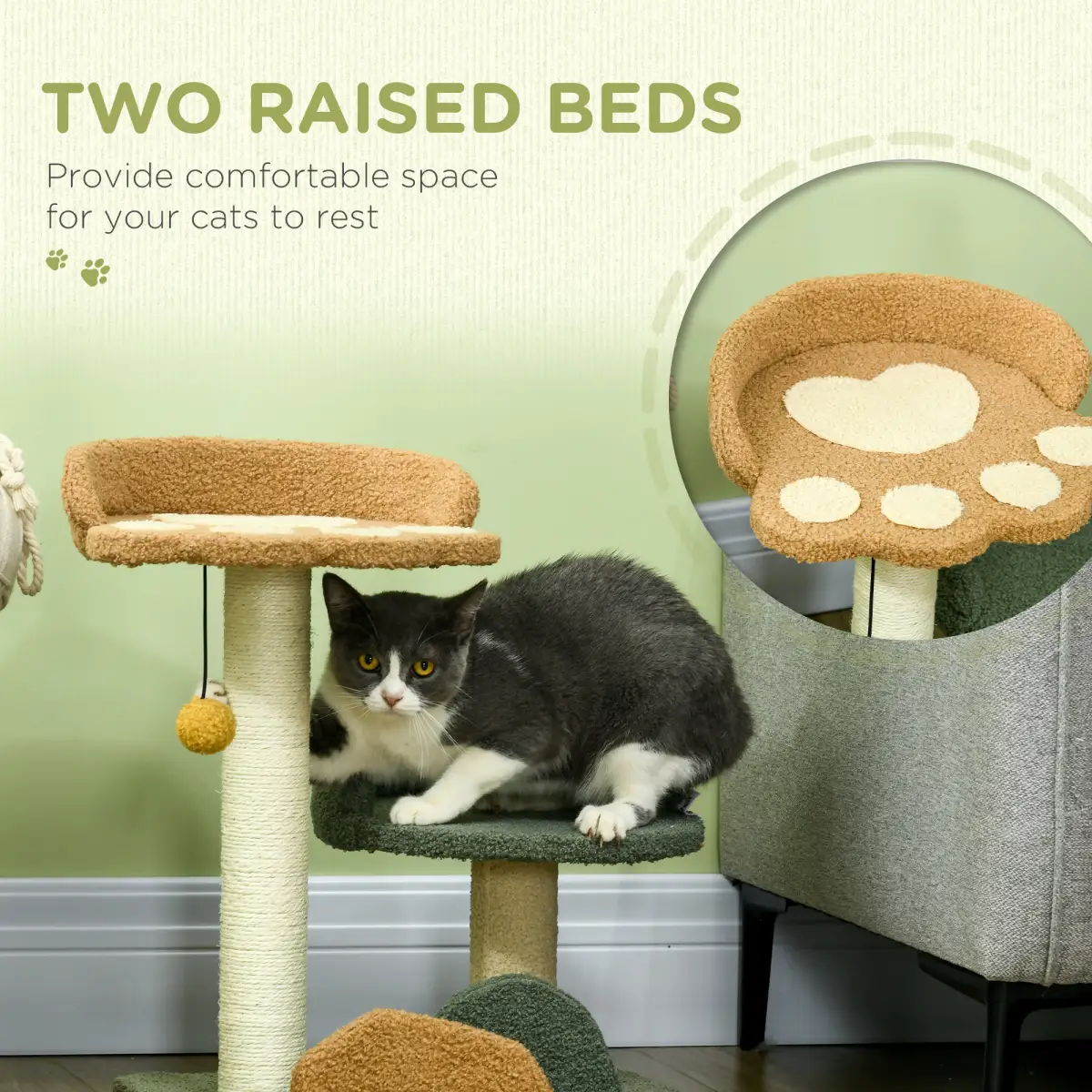 PawHut 52cm Cat Tree for Indoor Cats, Scratching Posts with Two Bed, Toy Ball - Cat Tree