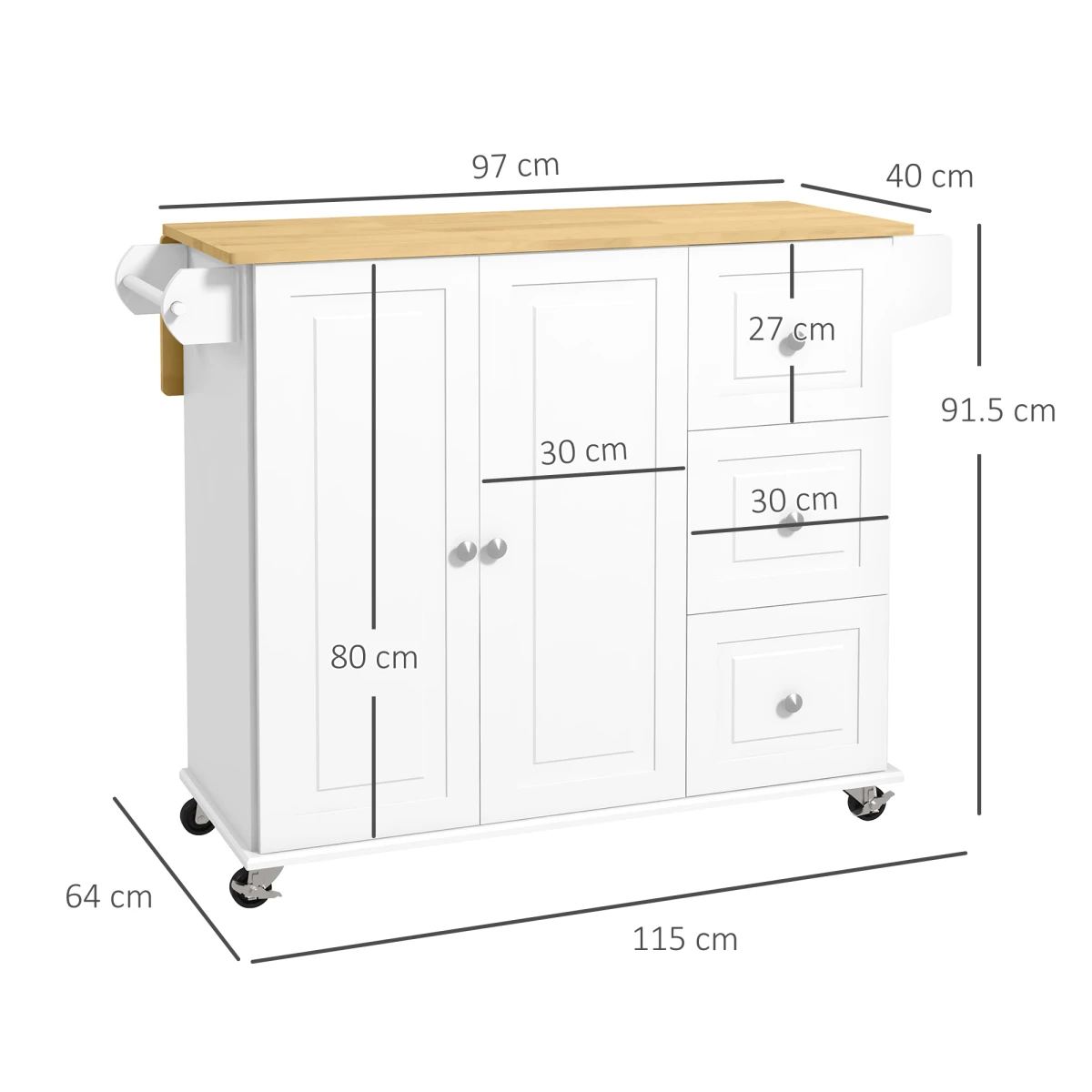HOMCOM Kitchen Island Cart On Wheels Drop Leaf White Home by HOMCOM