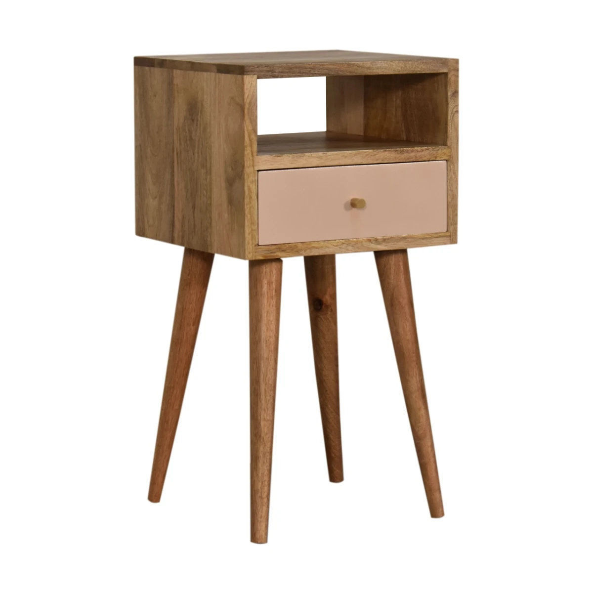 Artisan Furniture Artisan Nightstand Mini Solid Mango Wood Hand Painted Pink Drawer For Bedroom Storage - Bedside Table
