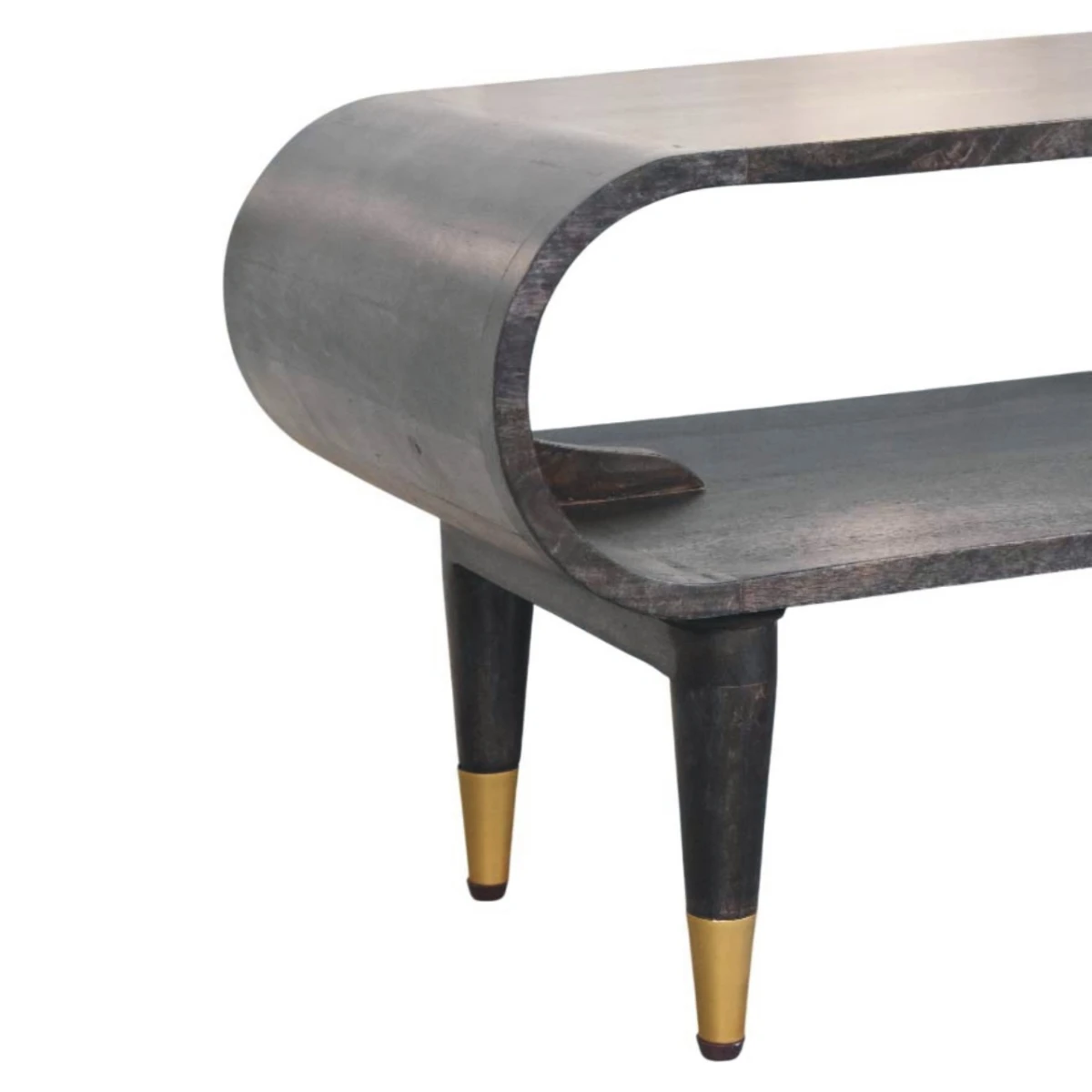 Artisan Furniture Artisan Curved Media Console 1 Slot Brass Accents For Living Room Storage And Display - TV Unit