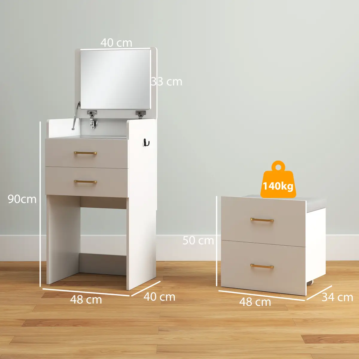 HOMCOM HOMCOM 3 in 1 Dressing Table Vanity Desk with Mirror and Cushioned Stool - Desk