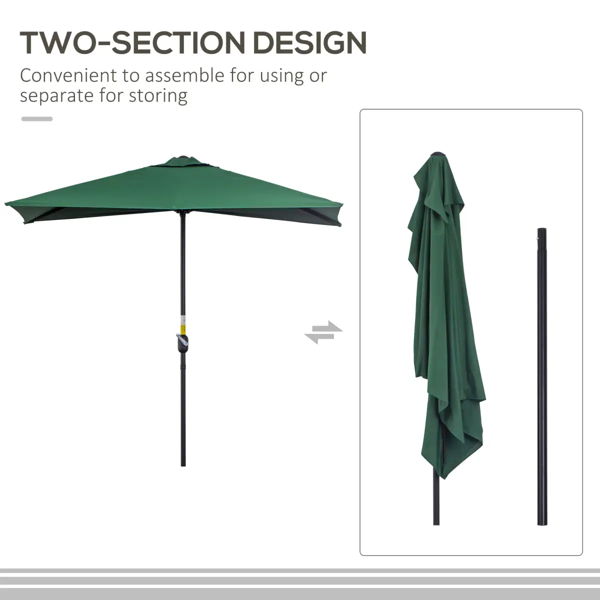 Unbranded 2.3m Garden Half Round Umbrella Metal Parasol Umbrella Green Outsunny - Parasol