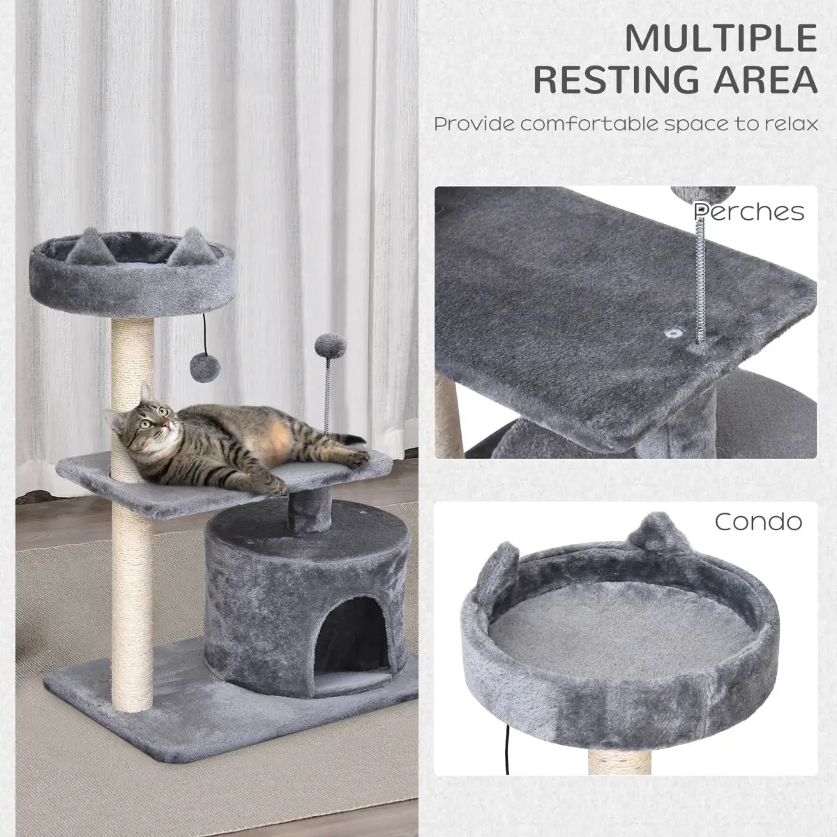 Pawhut 81cm Cat Tree Scratching Post Tower for Kitten Large Cats Activity Centre House - Cat Tree