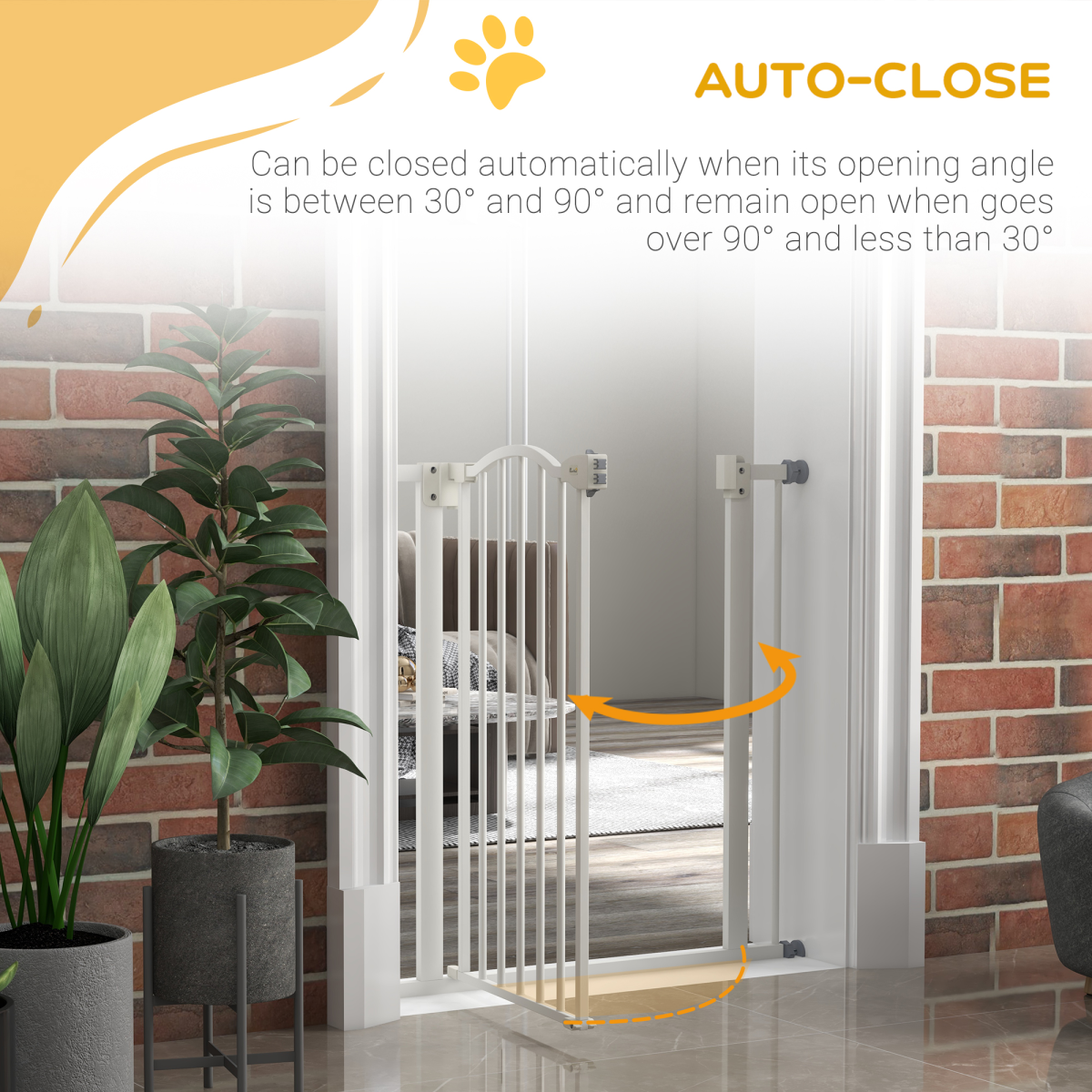 PawHut 74-80cm Adjustable Metal Pet Gate Safety Barrier w/ Auto-Close White - from PawHut