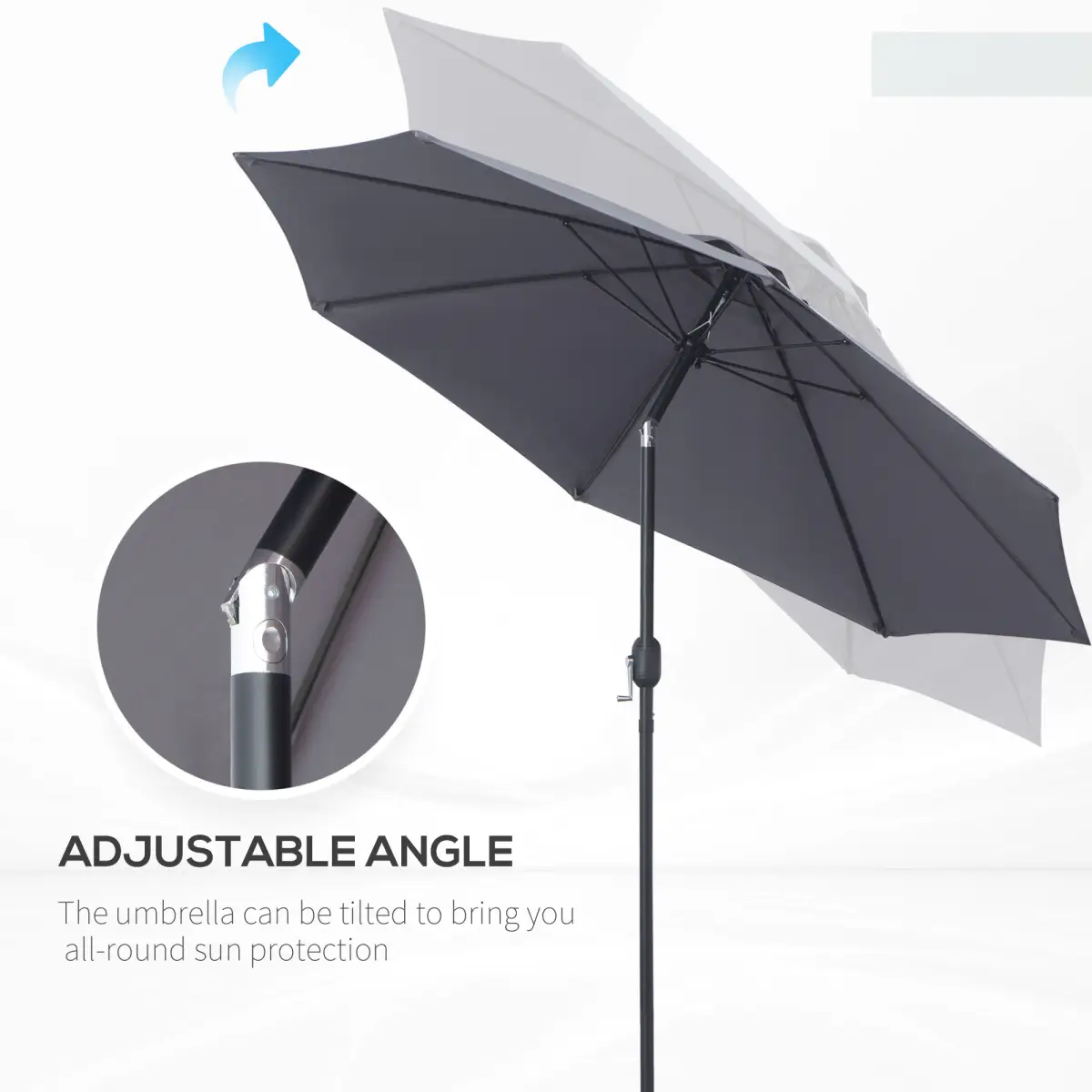 Outsunny 2.7M Patio Sun Umbrella Parasol Tilt Shade Aluminium Charcoal Grey - Parasol