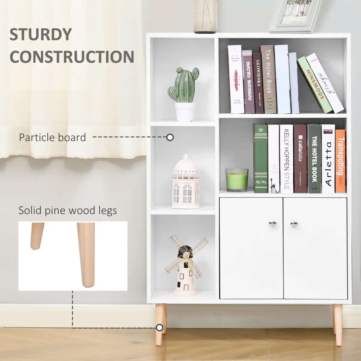 HOMCOM Open Bookcase Cabinet Shelves W/ Two Doors, 80W x 23.5D x 118Hcm-White - Display Cabinet