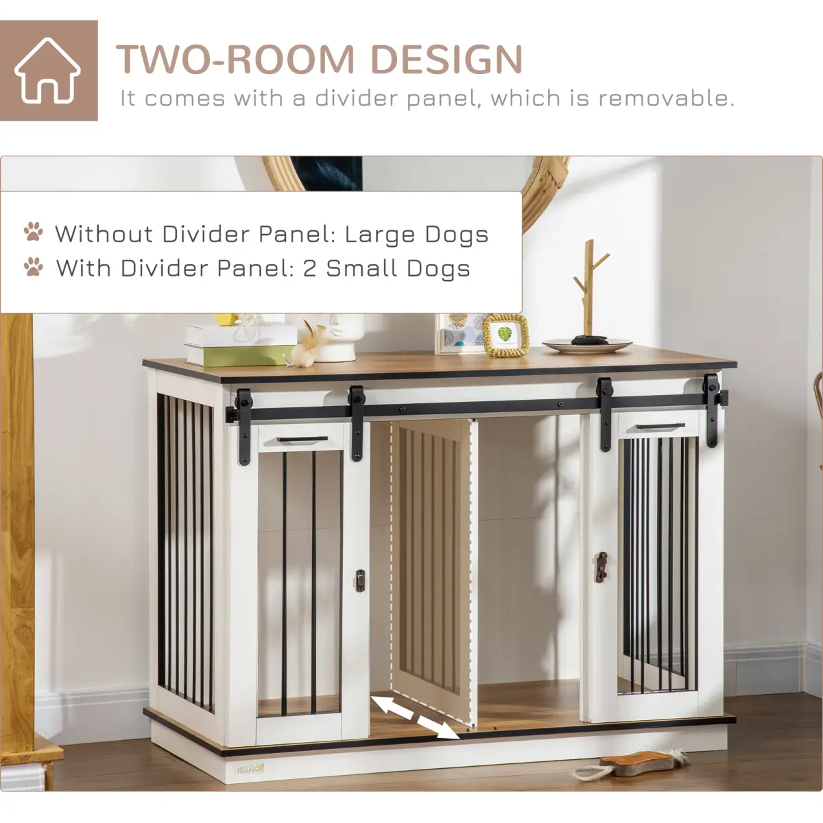 PawHut Dog Crate Furniture for Large Dogs, Double Dog Cage for Small Dogs, White - Dog Crate