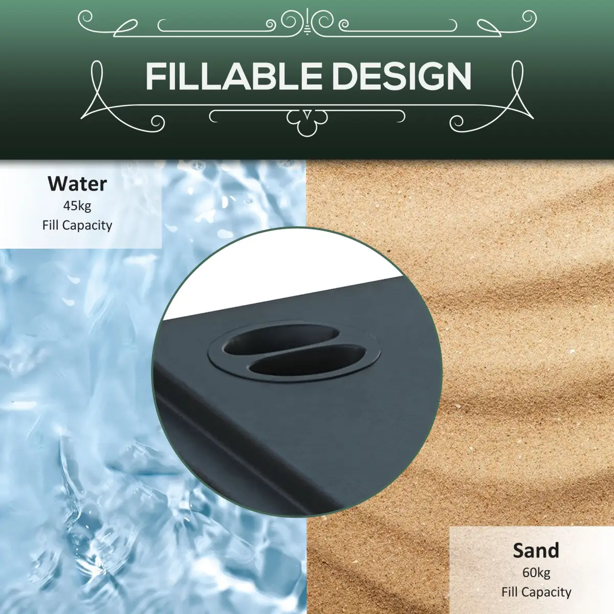 Outsunny Outsunny 60kg Square Parasol Base with Wheels Fillable Plastic Umbrella Stand - Parasol
