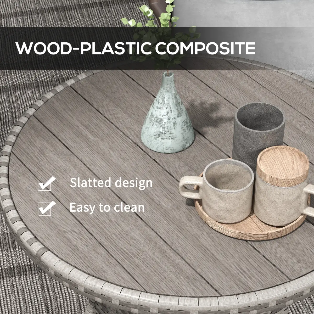 Outsunny Outsunny Outdoor PE Rattan Dining Table w/ Wood-plastic Composite Top, Grey - Garden Table