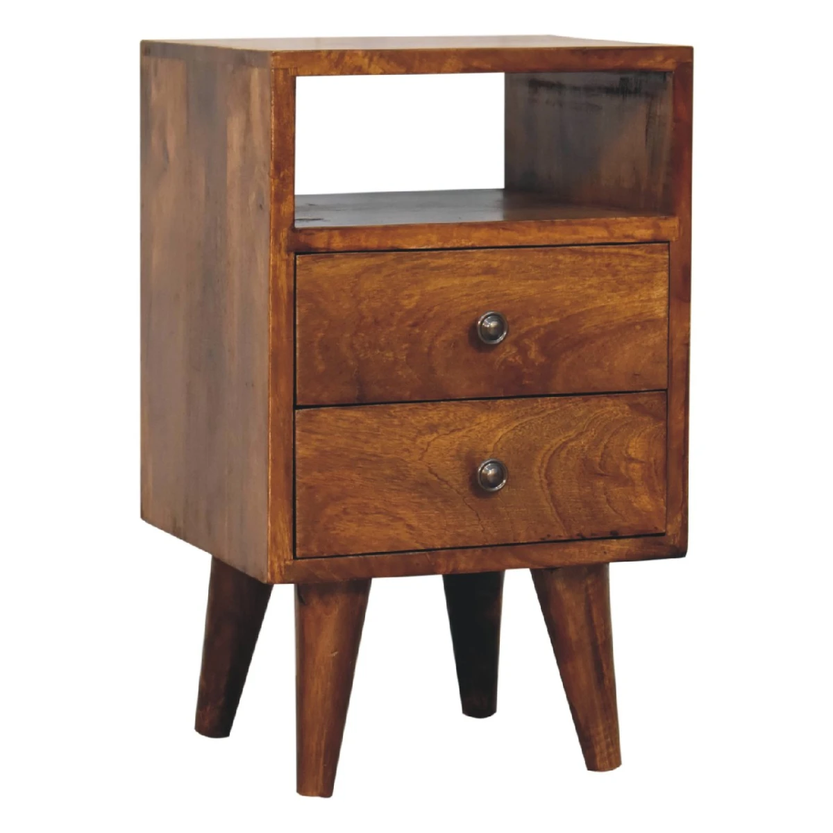 Artisan Furniture Artisan Furniture Bedside Nightstand Mini Solid Mango Wood Chestnut Finish With Brass Knobs For Bedroom - Bedside Table