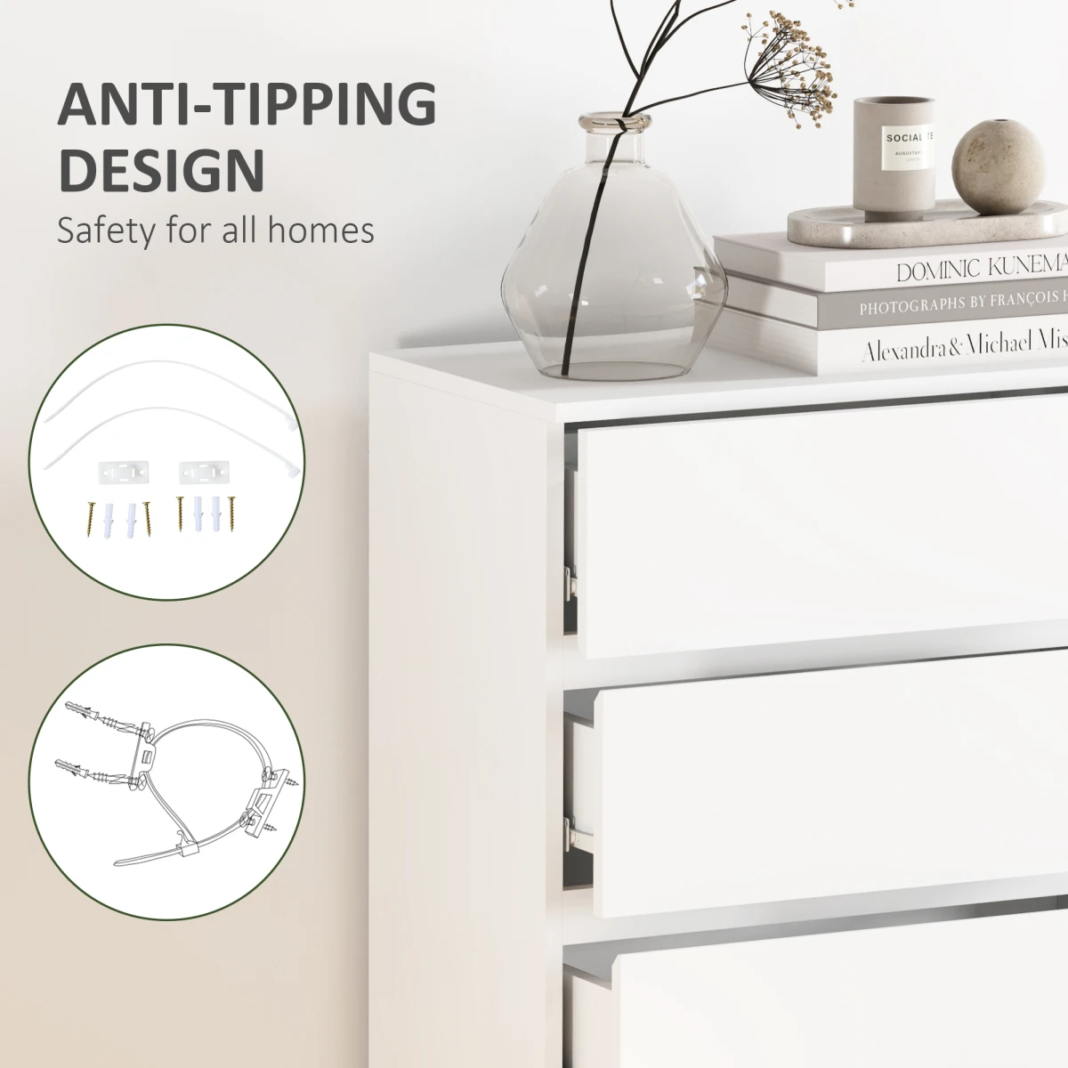 HOMCOM White Dresser 5-Drawer Soft-Close Bedroom by HOMCOM
