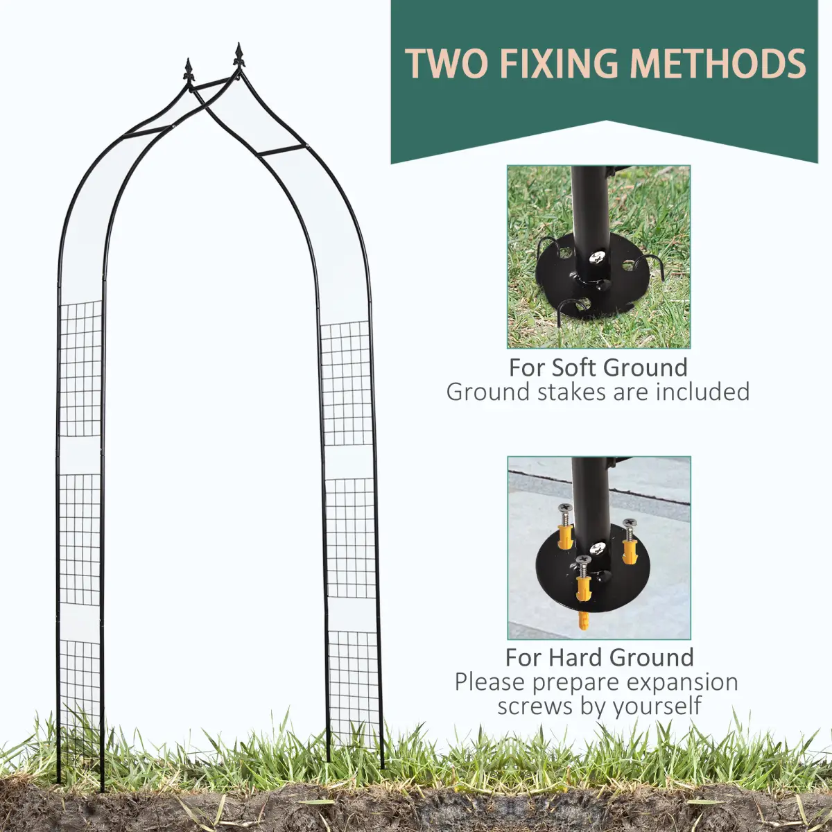 Outsunny Steel Frame Backyard Pergola for Plants & Trellis Garden Arch Black - Gazebos