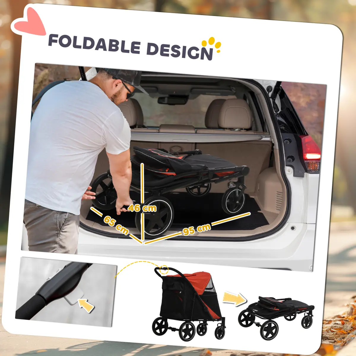 PawHut PawHut Foldable Dog Carriage w/ Universal Wheels, Shock Absorber - Red - Pet Carrier