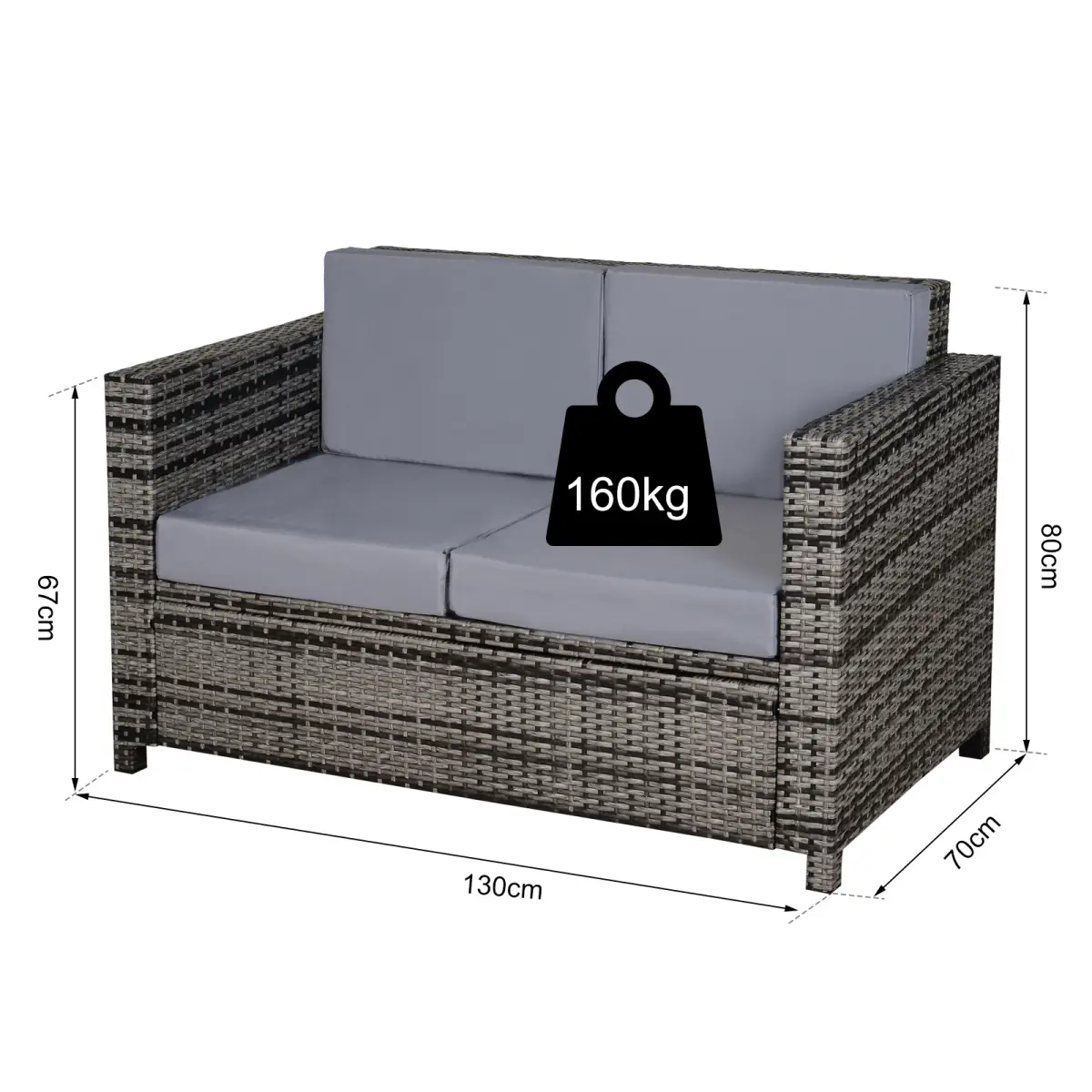 Outsunny Outsunny Rattan Wicker 2-seat Sofa Loveseat Padded Garden Furniture Grey - Garden Sofa Sets