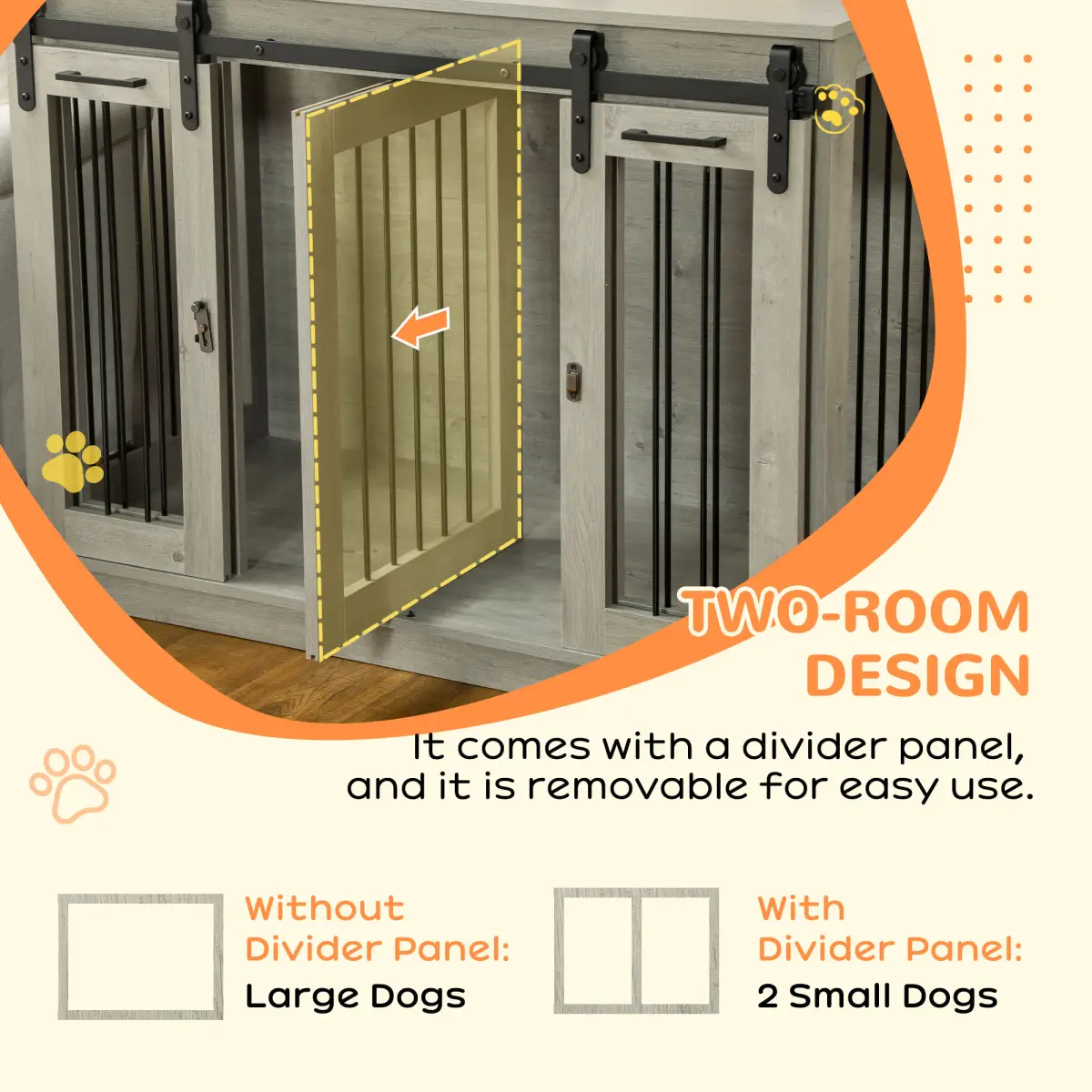 PawHut PawHut Dog Crate Furniture for Large Dogs, Double Dog Cage for Small Dogs, Grey - Dog Crate