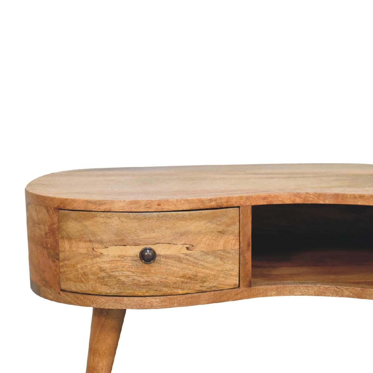 Artisan Furniture Artisan Coffee Table Oval 40InL Solid Mango Wood Oakish Finish Curved Wave Drawer Shelf For Modern Living Rooms - Coffee Table