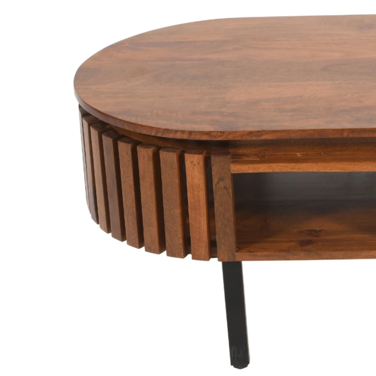 Eco Friendly Mango Wood Coffee Table 55x26.5x13 cm Slatted Open Shelf Living Room Decor by Indian Hub