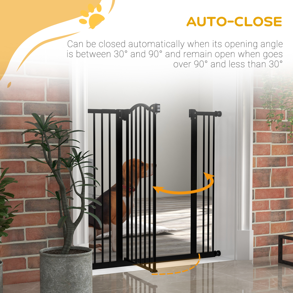 PawHut 74-100cm Adjustable Metal Pet Gate Safety Barrier w/Auto-Close Door Black - from PawHut