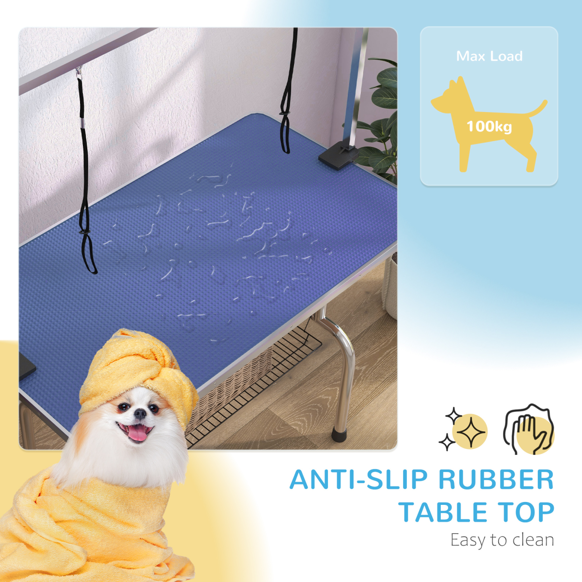 Metal Adjustable Dog Grooming Table Rubber Top 2 Safety Slings Mesh Pawhut - from Unbranded