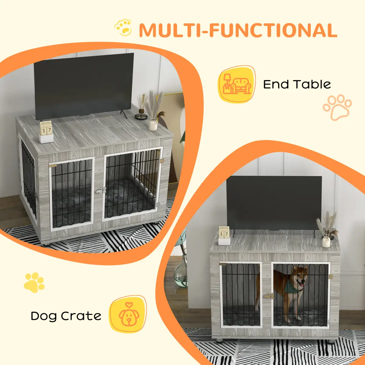 PawHut PawHut Dog Crate Furniture, Dog Crate End Table with Soft Cushion, Double Door - Dog Crate
