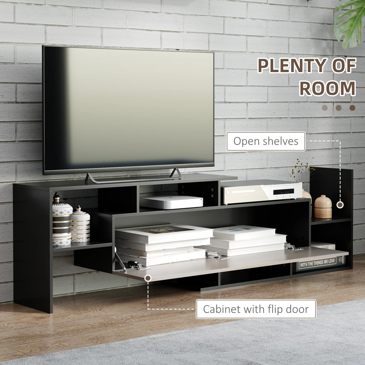 HOMCOM TV Cabinet Open Shelves Concealed Storage Living Room by Homcom