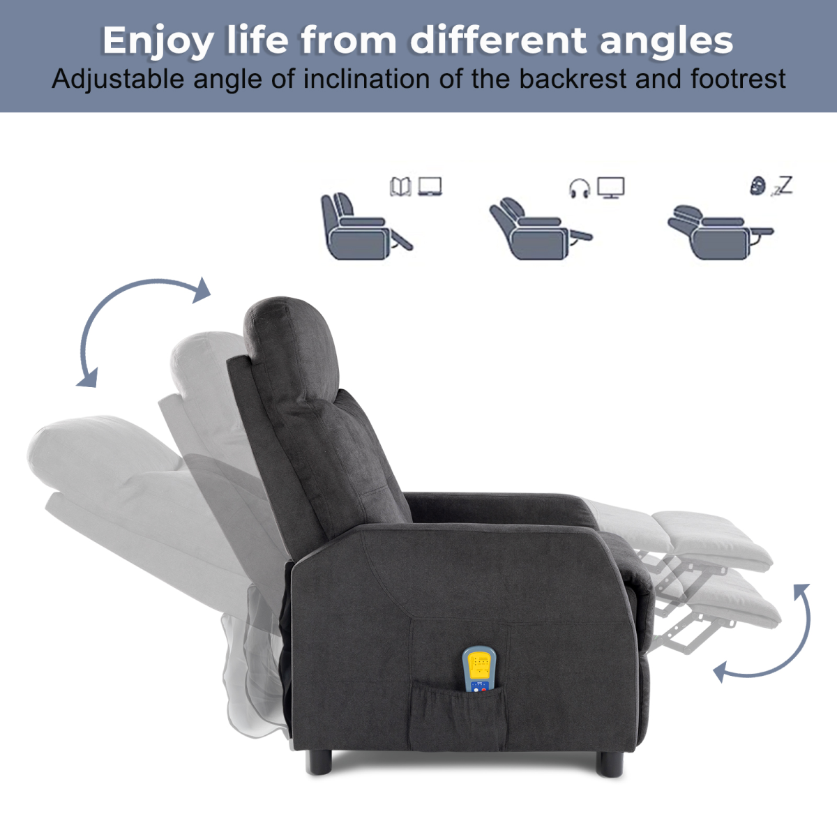 Fabric With 6-Point Massage Heating Function Electric Recliner Black - from N/A
