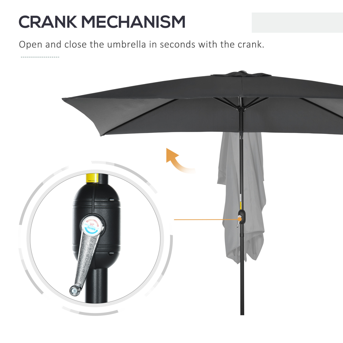 Outsunny Outsunny 3x2m Patio Parasol Canopy Tilt Crank 6 Ribs Sun Shade Garden Black - Parasol