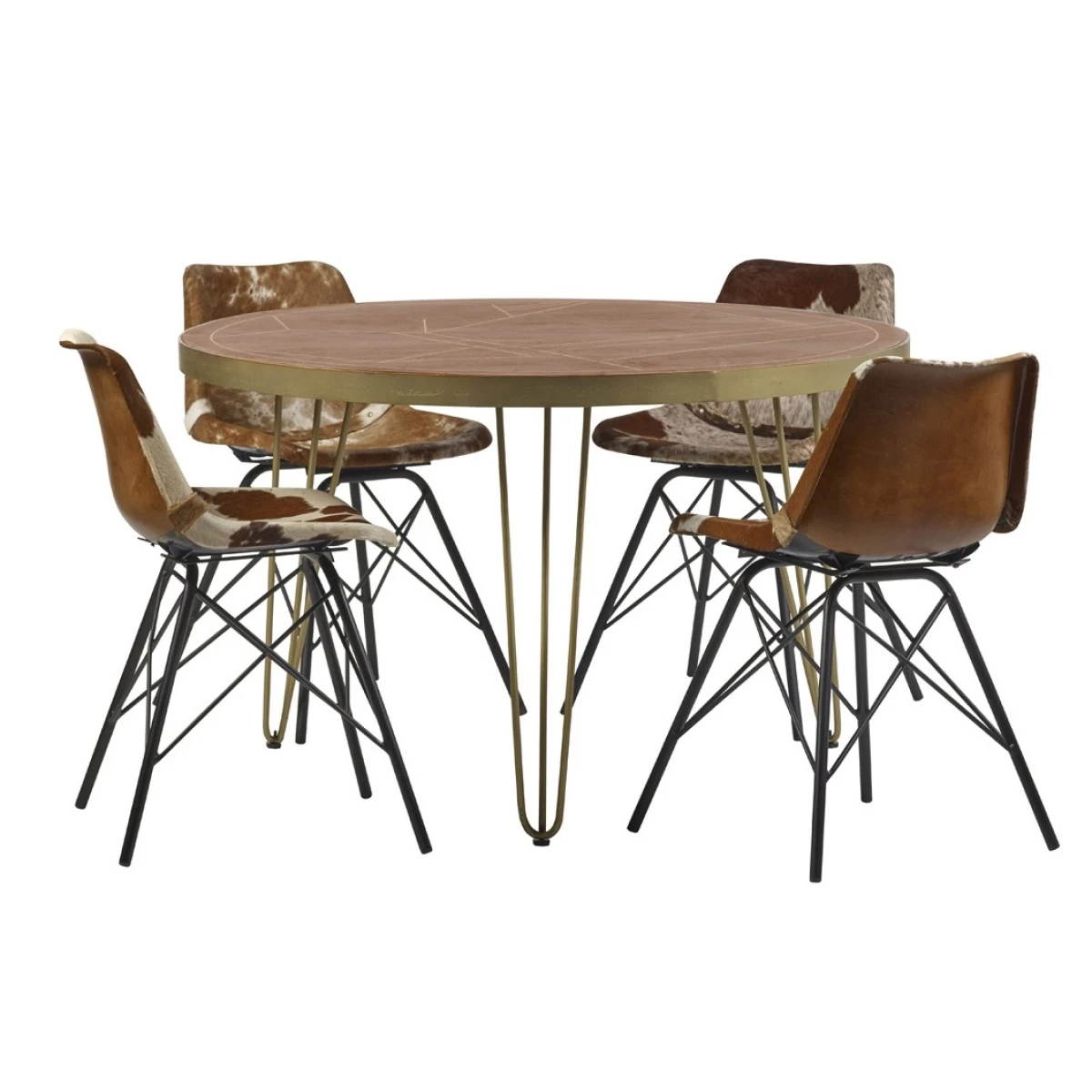 Indian Hub Dark Gold Round Dining Table Dia 48in Inlaid Metal For Homes - Dining Table