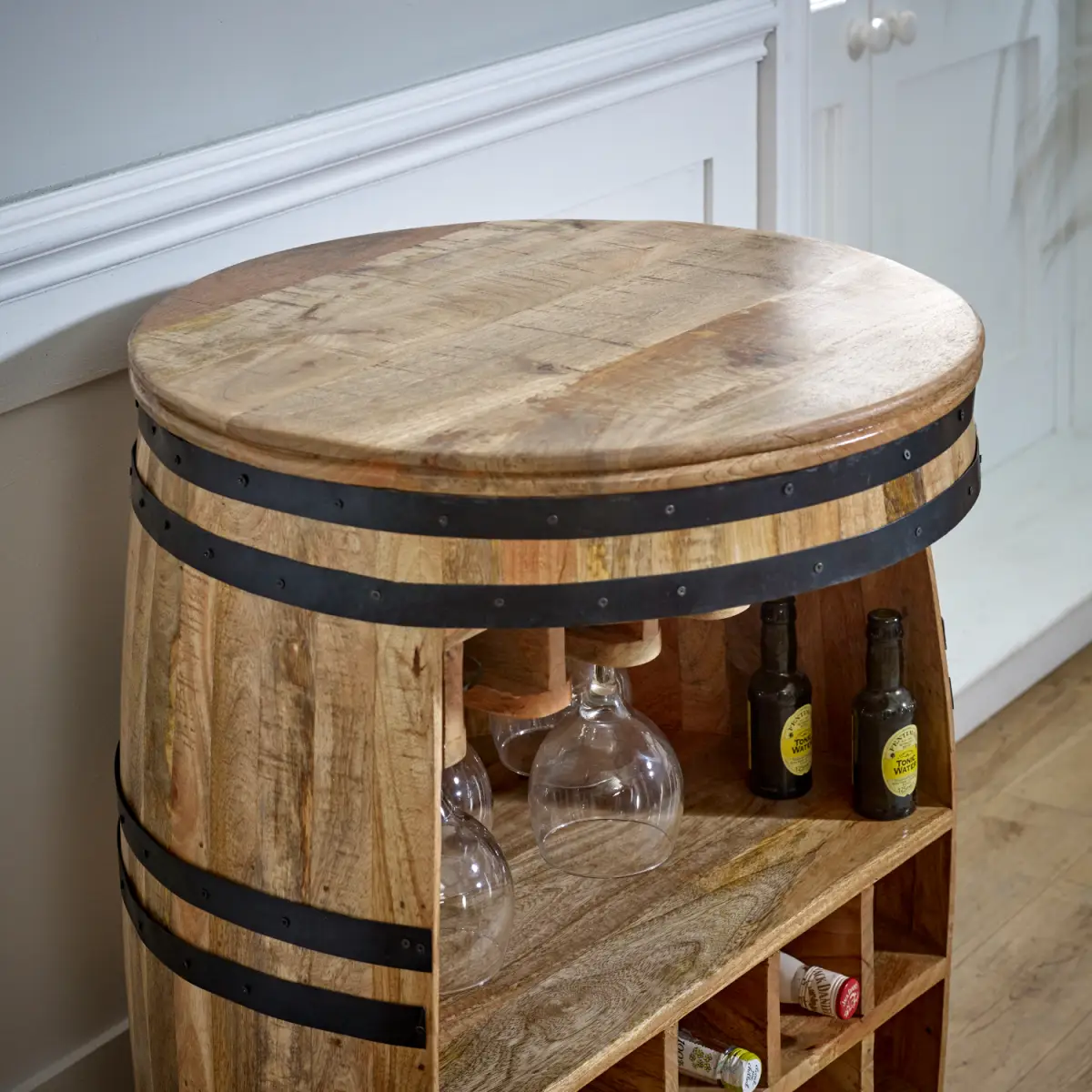 Indian Hub Surrey Solid Dark Wood Barrel Wine Sideboard - Sideboard