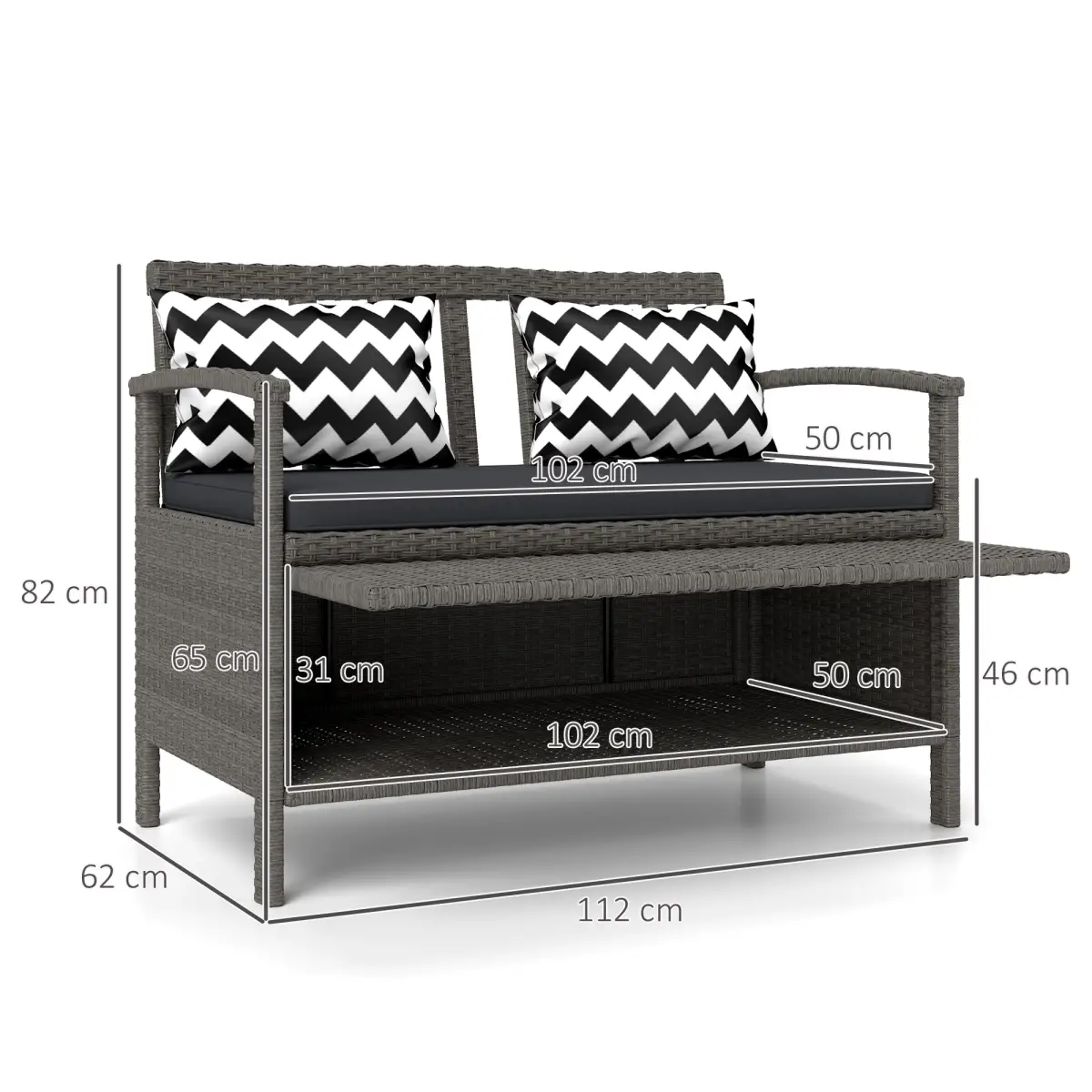 Outsunny Outsunny 160L Rattan Garden Storage Bench, Cushioned Outdoor Bench, Grey - Garden Chairs