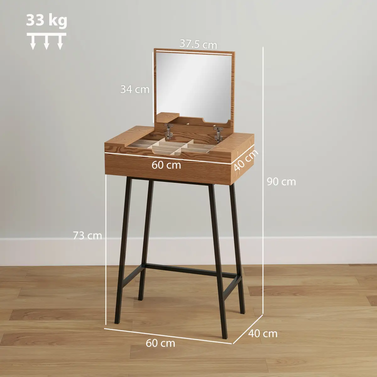 HOMCOM HOMCOM Industrial Vanity Desk with Mirror and Steel Legs Natural Wood Effect - Desk