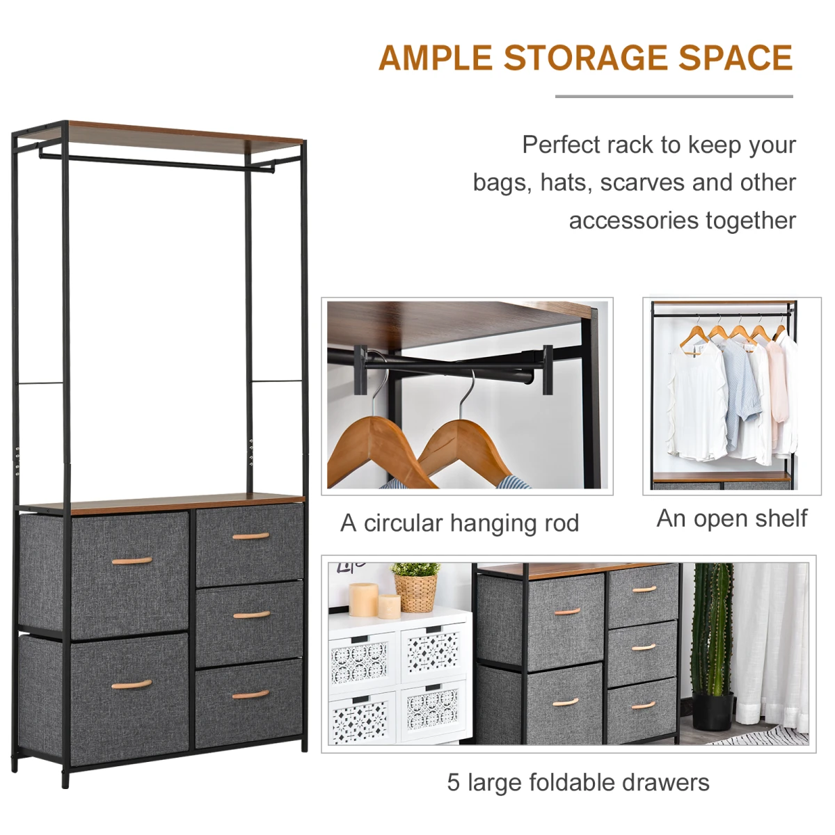 SteelBlack Clothes Storage Freestanding 175x83cm for Home by HOMCOM