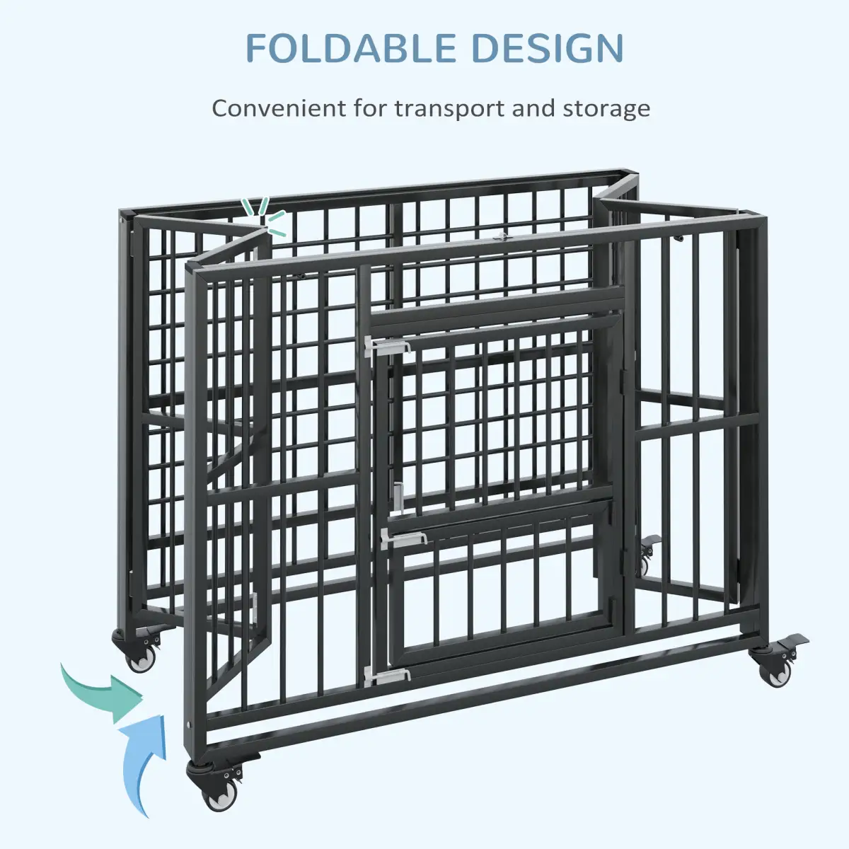 PawHut PawHut 43" Foldable Heavy Duty Dog Crate with Locks, Removable Tray, Wheels - Dog Crate