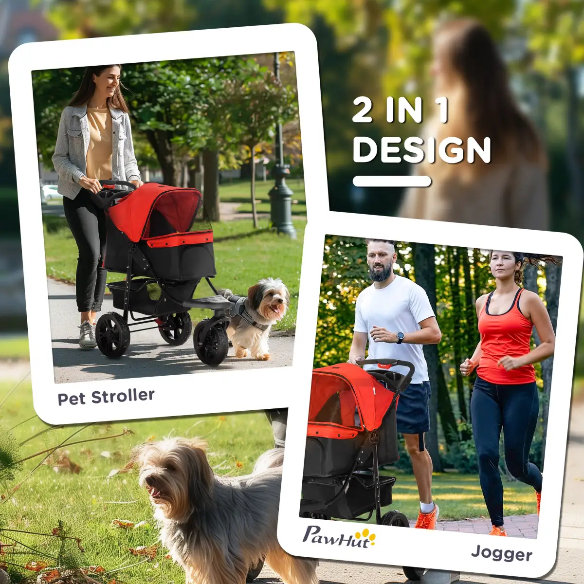 Unbranded Folding 3 Wheel Pet Stroller Travel Adjustable Canopy Storage Brake Red Pawhut - Pet Carrier
