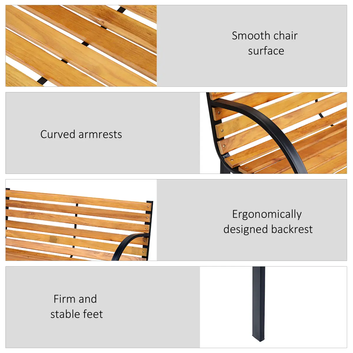 Outsunny Garden Bench, 122Lx60Wx80H cm-Steel/Wood - Garden Chairs