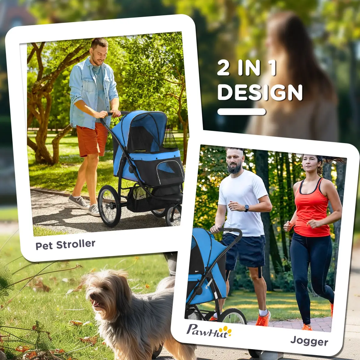PawHut 3 Wheel Pet Stroller, for Medium Small Dogs, Foldable Cat Pram - Blue - Pet Carrier