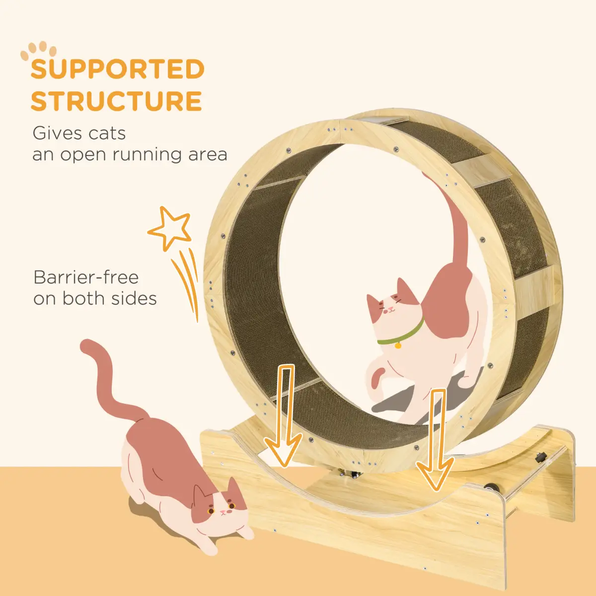 PawHut PawHut Cat Wheel with Brake, Scratching Pads for Health, Oak - Cat House