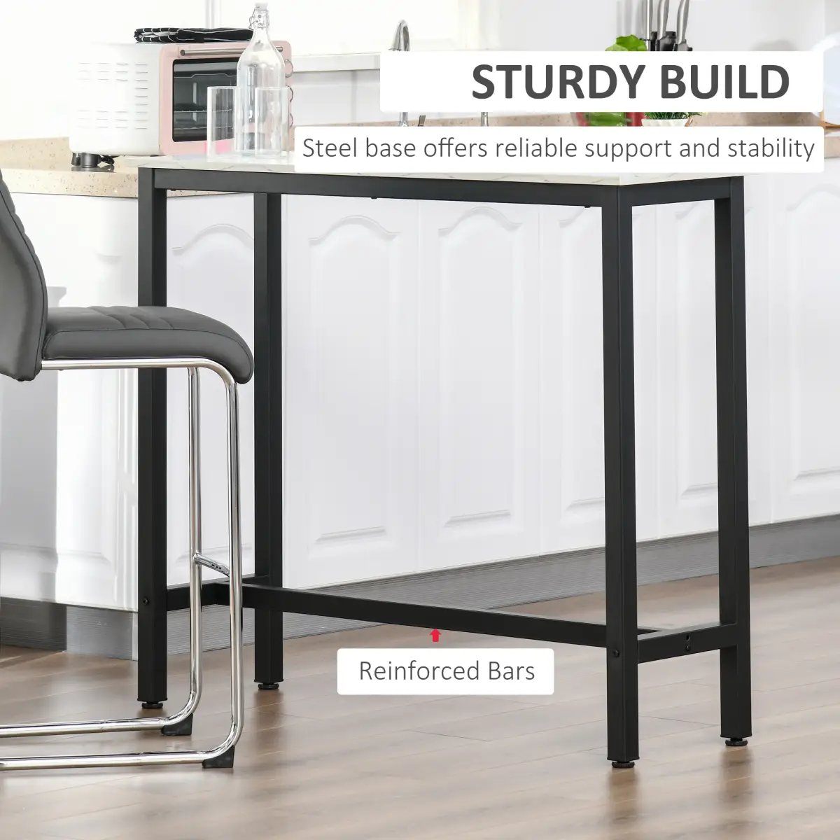 Unbranded Bar Table Breakfast Dining Coffee Table w/ Adjustable Footpads White & Black - Dining Table