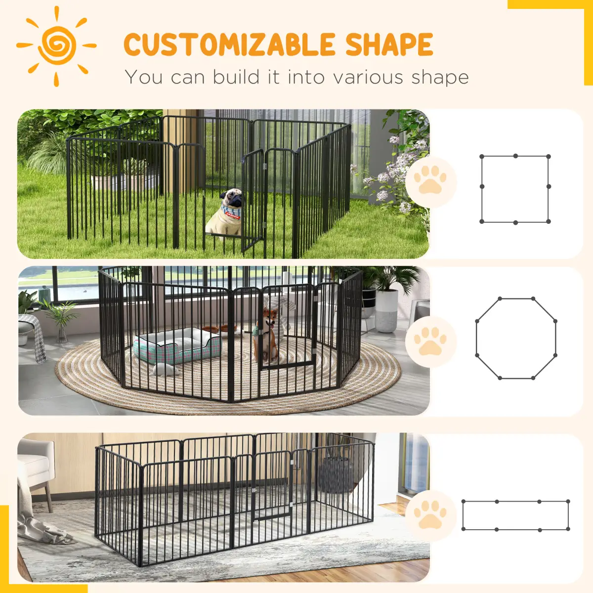 PawHut PawHut 80cm 8 Panels Heavy-Duty Dog Playpen for Small, Medium Dogs - Pet Playpen