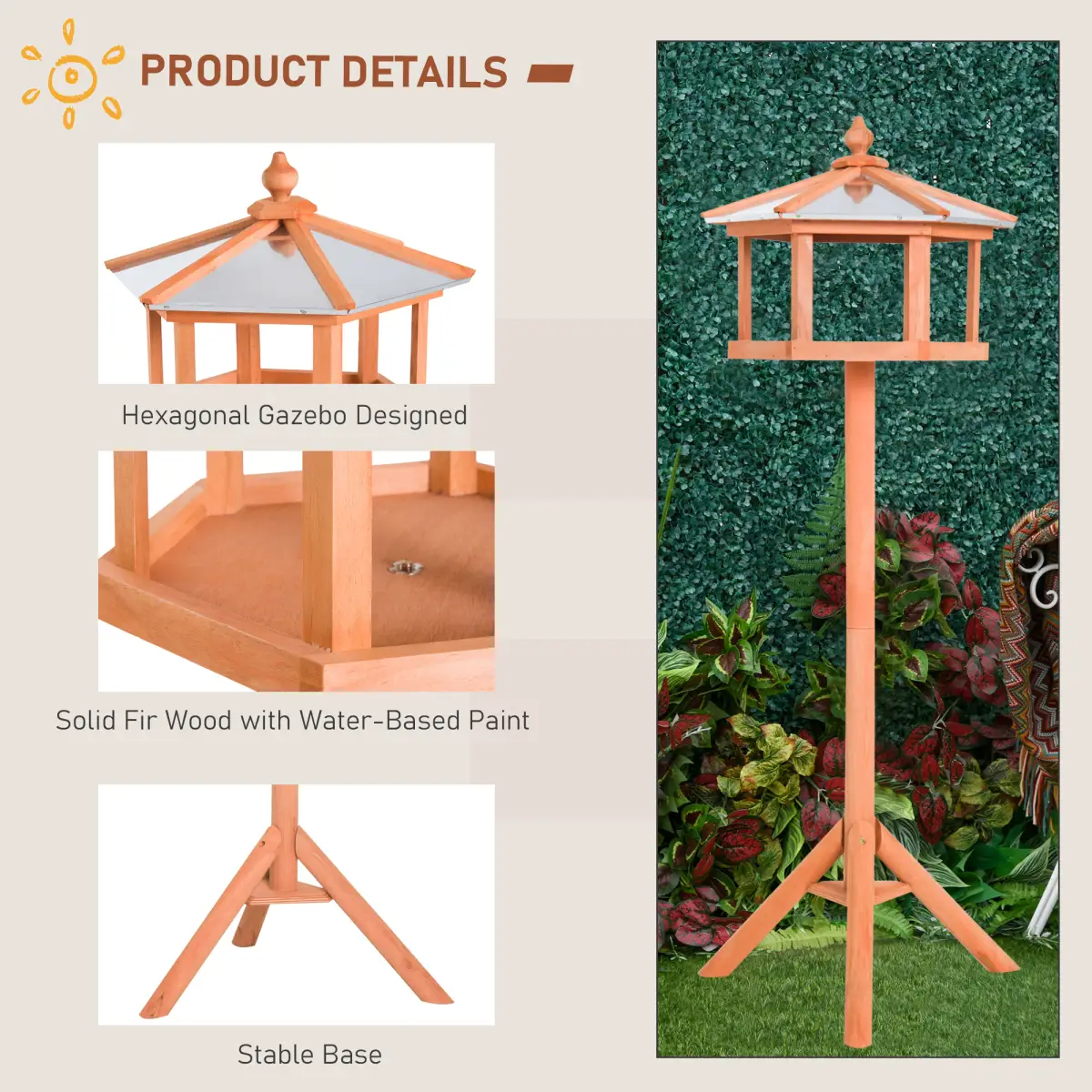 Pawhut Bird Stand Feeder Table Feeding Station Garden Wood Coop Parrot Nesting Stand - Bird Feeder