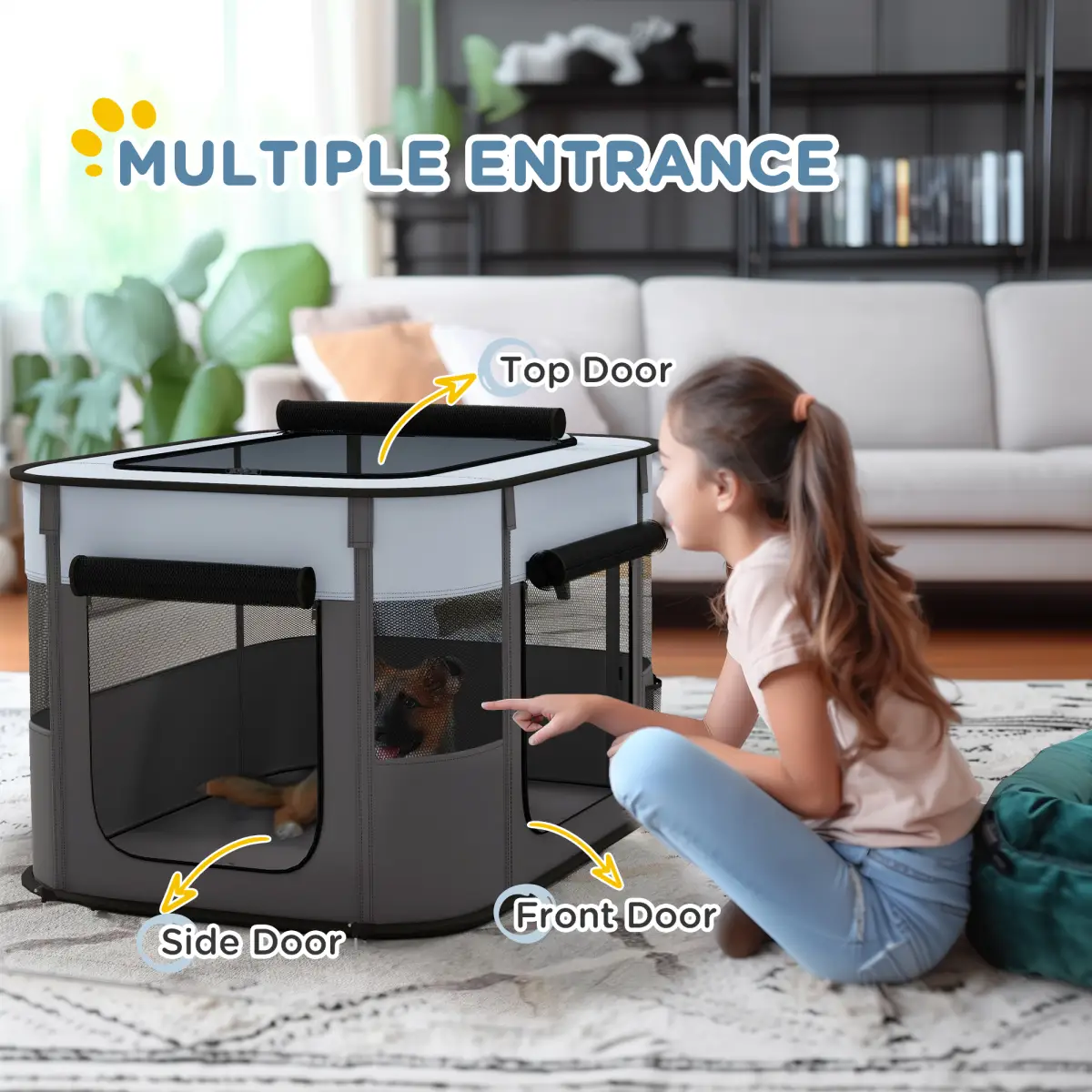 PawHut PawHut Portable Dog Pen for Puppies, Rabbits, Kittens, Guinea Pigs - Grey - Pet Playpen