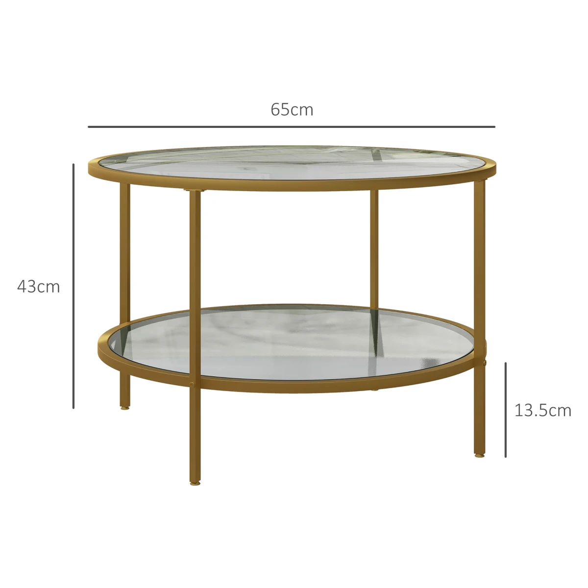 HOMCOM Round Coffee Table Tempered Glass Gold - Coffee Table
