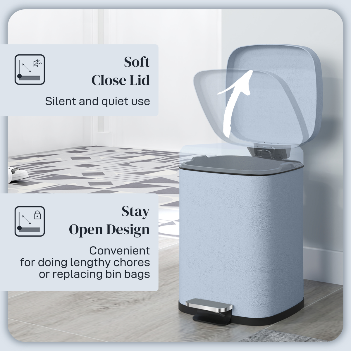 HOMCOM 12L Kitchen Pedal Bin, Metal Rubbish Bin with Soft-close Lid, Light Blue - from HOMCOM