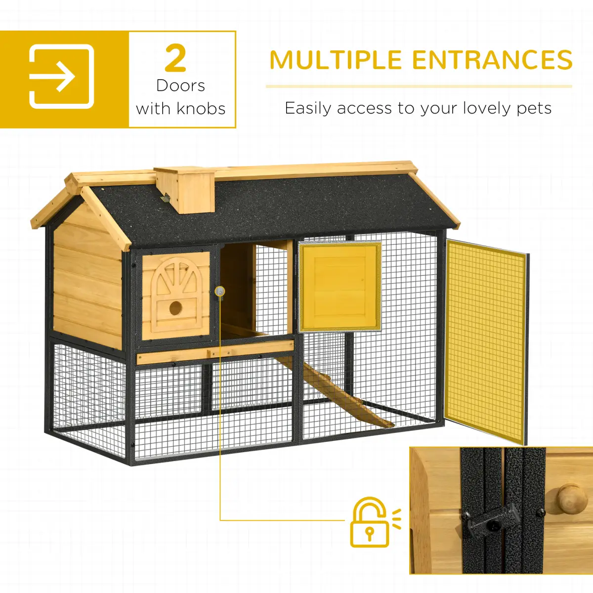 PawHut PawHut Rabbit Hutch Outdoor Bunny Cage w/ Run, Removable Tray 120 x 55.5 x 80cm - Rabbit Hutch